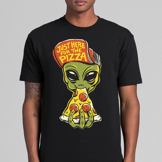 Alien Just Here For Pizza T-Shirt Funny Carton Tee